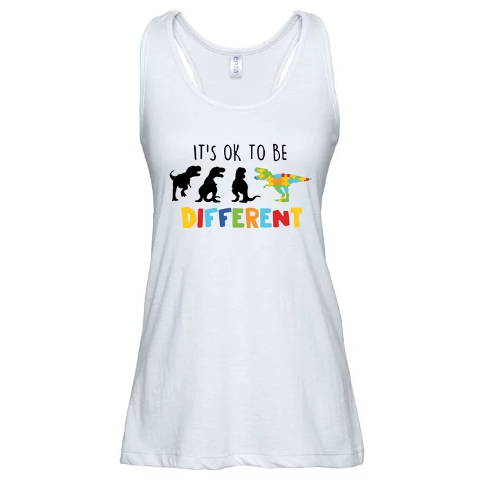 Dinasour ItS Ok To Be Different Autism Awareness Ladies Essential Flowy Tank