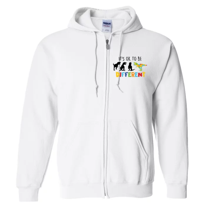 Dinasour ItS Ok To Be Different Autism Awareness Full Zip Hoodie