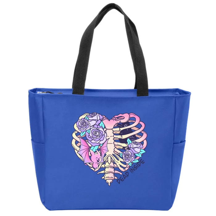 Dead Inside Pink Skeleton Chest Crow Heart Roses Halloween Gift Zip Tote Bag