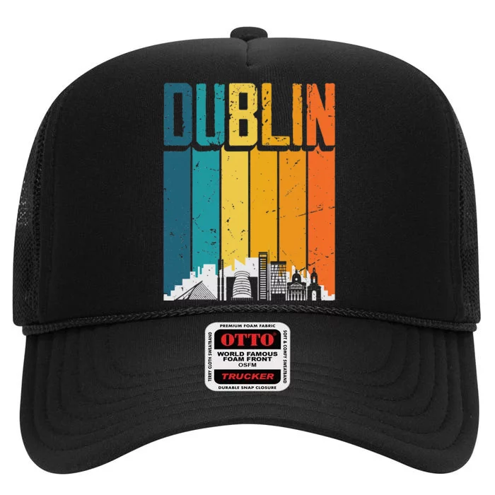 Dublin Ireland Retro Vintage Sunset Skyline Dublin High Crown Mesh Trucker Hat