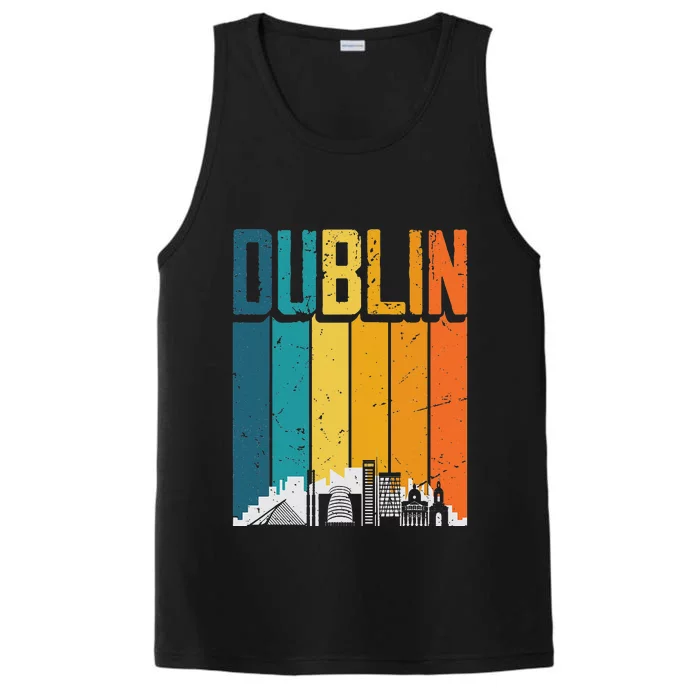 Dublin Ireland Retro Vintage Sunset Skyline Dublin Performance Tank