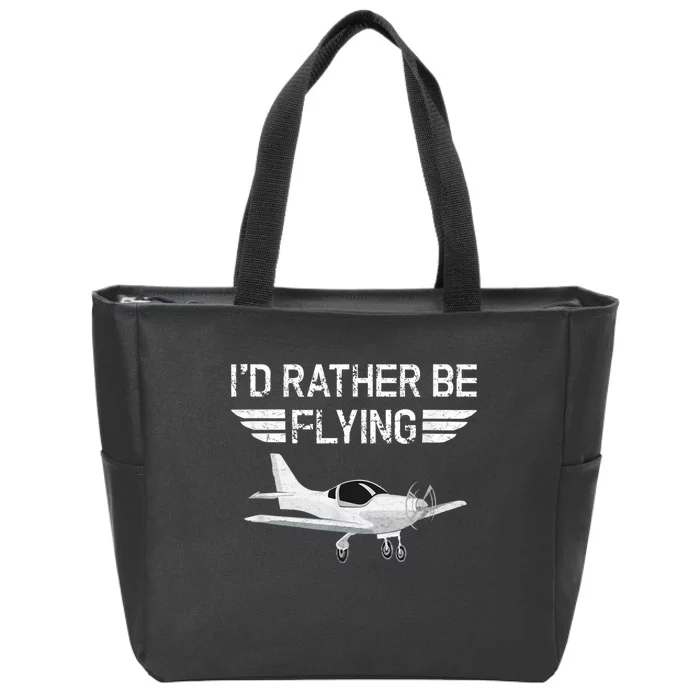 Distressed ID Rather Be Flying Funny Airplane Pilot Zip Tote Bag