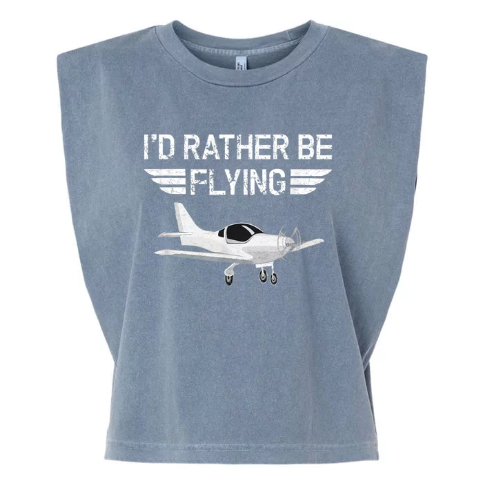 Distressed ID Rather Be Flying Funny Airplane Pilot Garment-Dyed Women's Muscle Tee