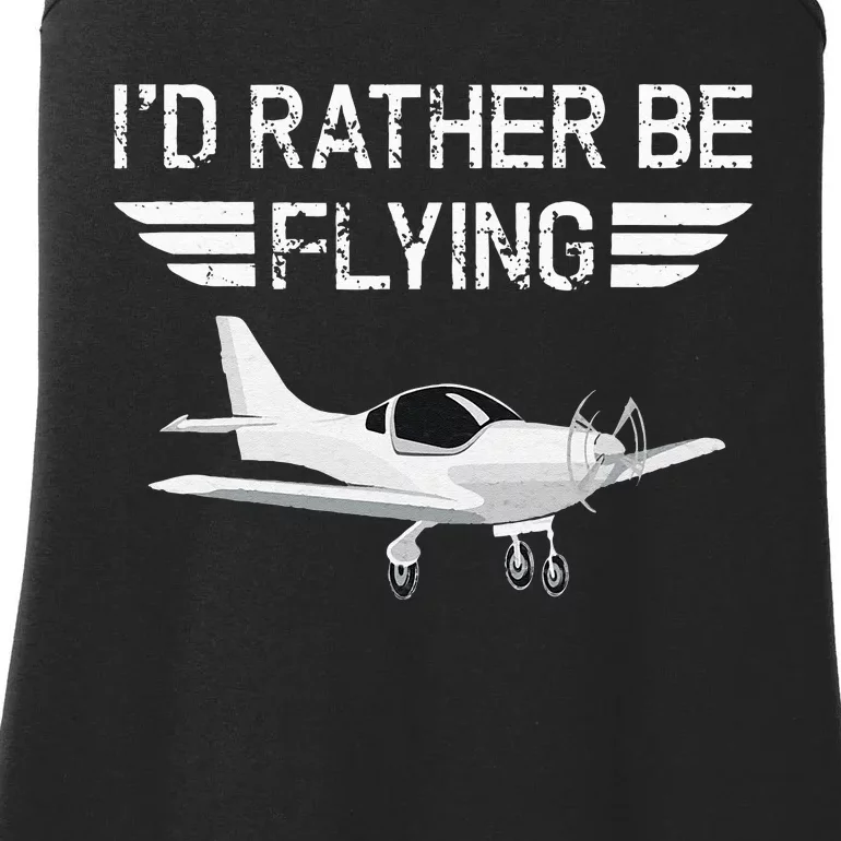 Distressed I'd Rather Be Flying Funny Airplane Pilot Ladies Essential Tank