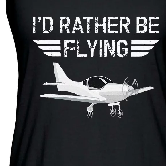 Distressed I'd Rather Be Flying Funny Airplane Pilot Ladies Essential Flowy Tank