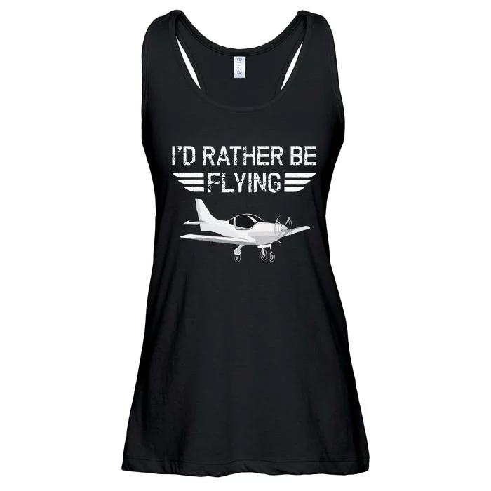 Distressed I'd Rather Be Flying Funny Airplane Pilot Ladies Essential Flowy Tank