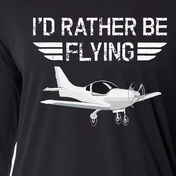 Distressed I'd Rather Be Flying Funny Airplane Pilot Cooling Performance Long Sleeve Crew