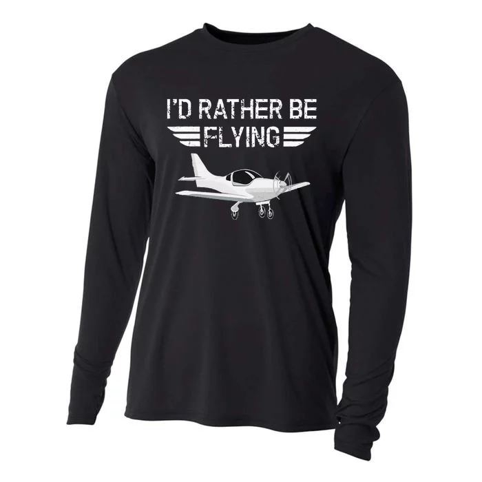 Distressed I'd Rather Be Flying Funny Airplane Pilot Cooling Performance Long Sleeve Crew