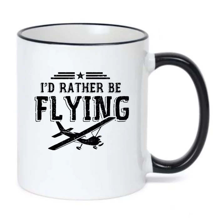 Distressed Id Rather Be Flying Funny Airplane Pilot Black Color Changing Mug