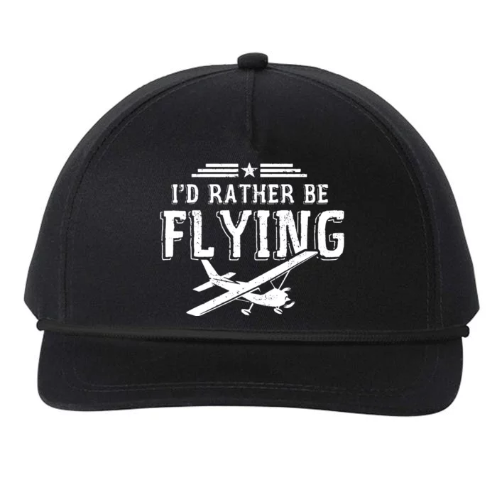 Distressed Id Rather Be Flying Funny Airplane Pilot Snapback Five-Panel Rope Hat