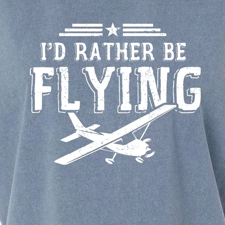 Distressed Id Rather Be Flying Funny Airplane Pilot Garment-Dyed Women's Muscle Tee