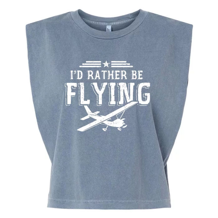 Distressed Id Rather Be Flying Funny Airplane Pilot Garment-Dyed Women's Muscle Tee