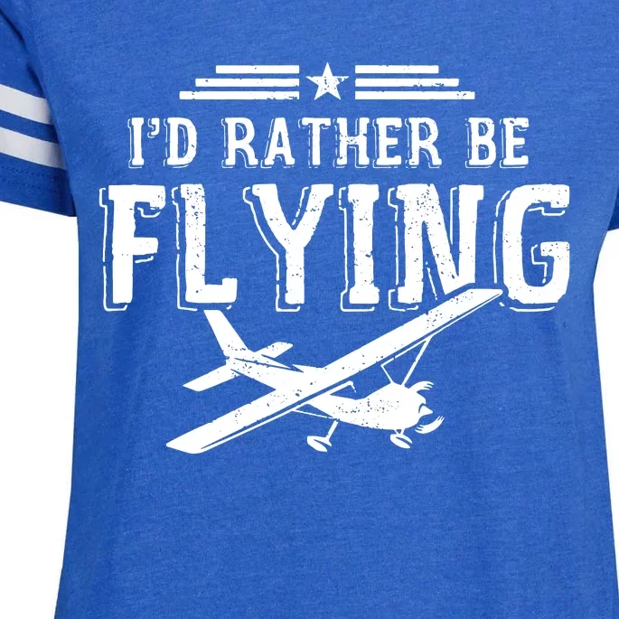 Distressed Id Rather Be Flying Funny Airplane Pilot Enza Ladies Jersey Football T-Shirt