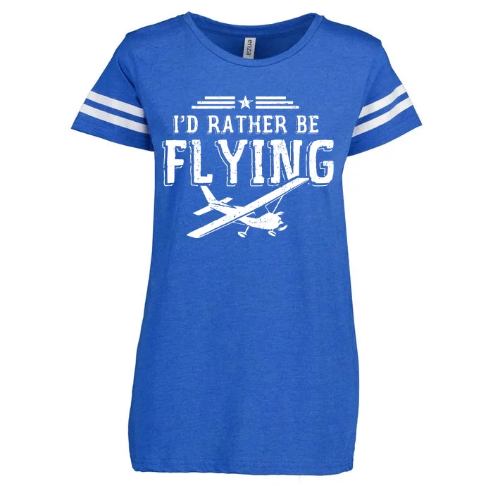 Distressed Id Rather Be Flying Funny Airplane Pilot Enza Ladies Jersey Football T-Shirt