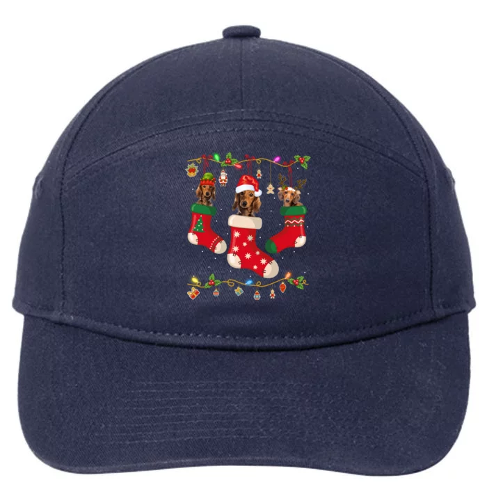 Dachshund In Socks Christmas Gift Stocking Lights Gift Xmas Meaningful Gift 7-Panel Snapback Hat