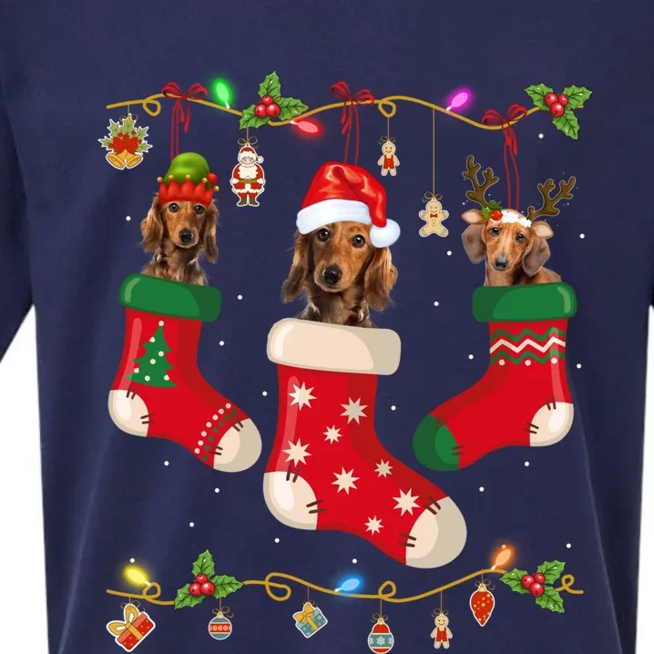 Dachshund In Socks Christmas Gift Stocking Lights Gift Xmas Meaningful Gift Sueded Cloud Jersey T-Shirt