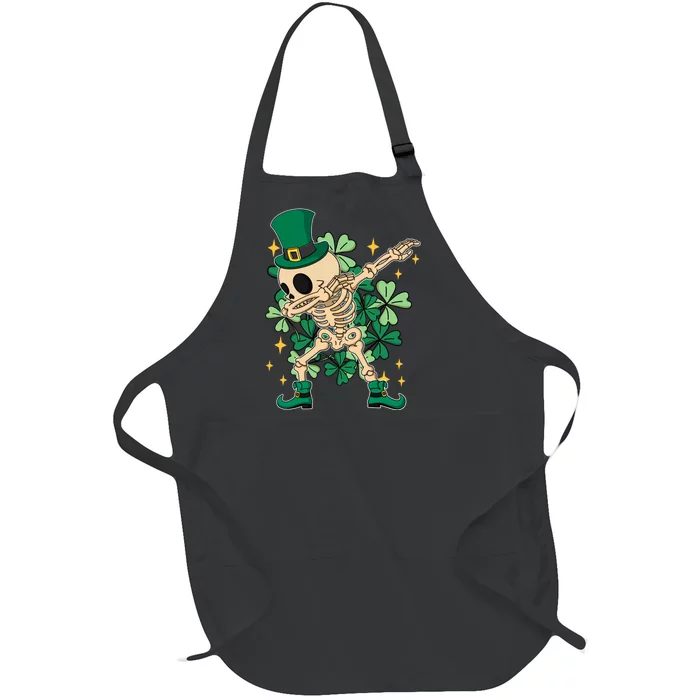 Dabbing Irish Skeleton Clover St Patricks Day Full-Length Apron With Pocket