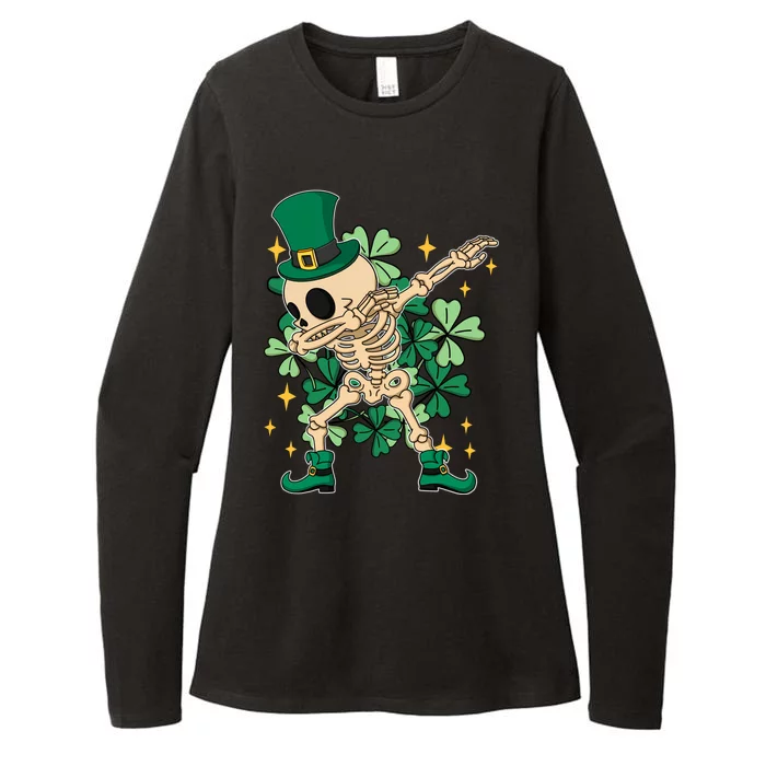 Dabbing Irish Skeleton Clover St Patricks Day Womens CVC Long Sleeve Shirt