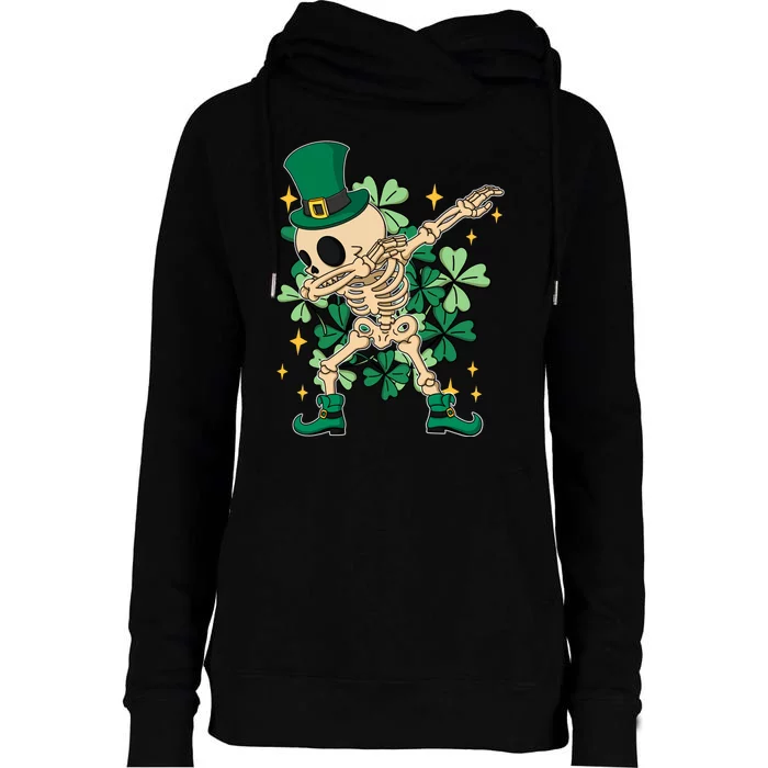 Dabbing Irish Skeleton Clover St Patricks Day Womens Funnel Neck Pullover Hood