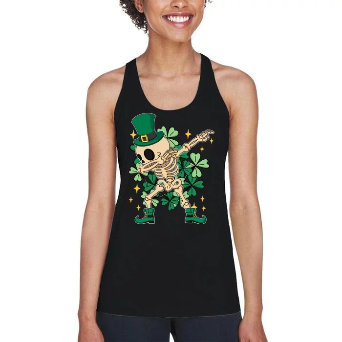 Dabbing Irish Skeleton Clover St Patricks Day Women's Racerback Tank