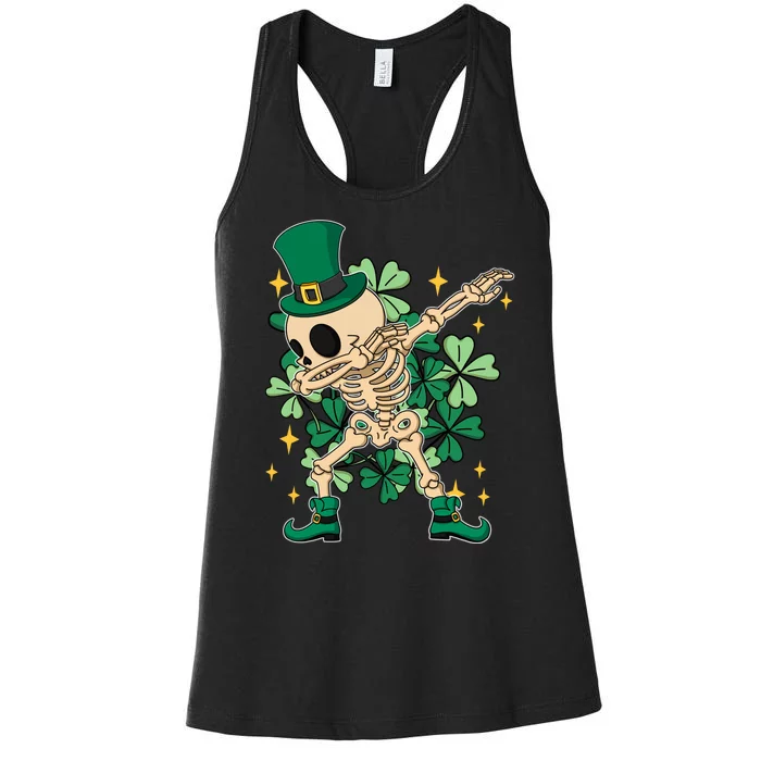 Dabbing Irish Skeleton Clover St Patricks Day Women's Racerback Tank