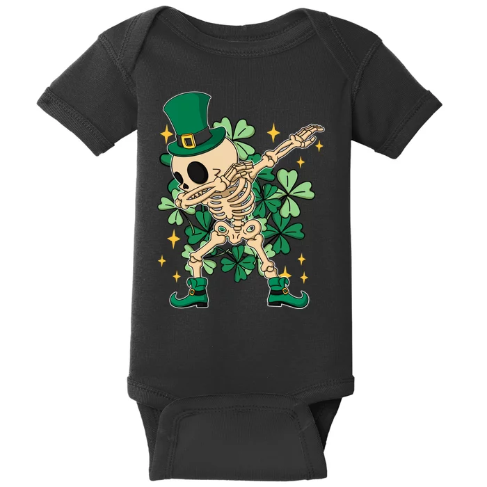 Dabbing Irish Skeleton Clover St Patricks Day Baby Bodysuit