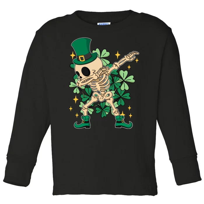 Dabbing Irish Skeleton Clover St Patricks Day Toddler Long Sleeve Shirt