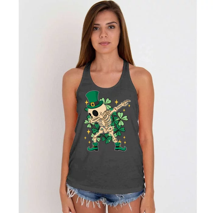 Dabbing Irish Skeleton Clover St Patricks Day Women's Knotted Racerback Tank