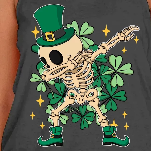 Dabbing Irish Skeleton Clover St Patricks Day Women's Knotted Racerback Tank