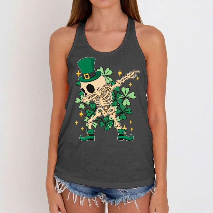 Dabbing Irish Skeleton Clover St Patricks Day Women's Knotted Racerback Tank