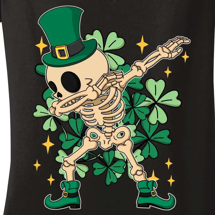 Dabbing Irish Skeleton Clover St Patricks Day Women's V-Neck T-Shirt