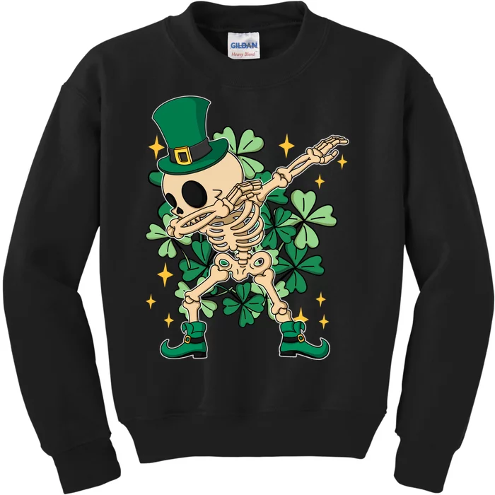 Dabbing Irish Skeleton Clover St Patricks Day Kids Sweatshirt