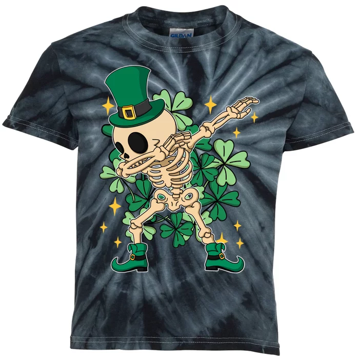 Dabbing Irish Skeleton Clover St Patricks Day Kids Tie-Dye T-Shirt