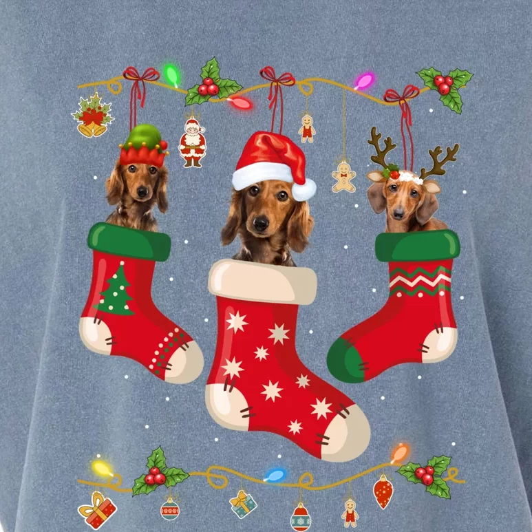 Dachshund In Socks Christmas Stocking Lights Gift Xmas Garment-Dyed Women's Muscle Tee