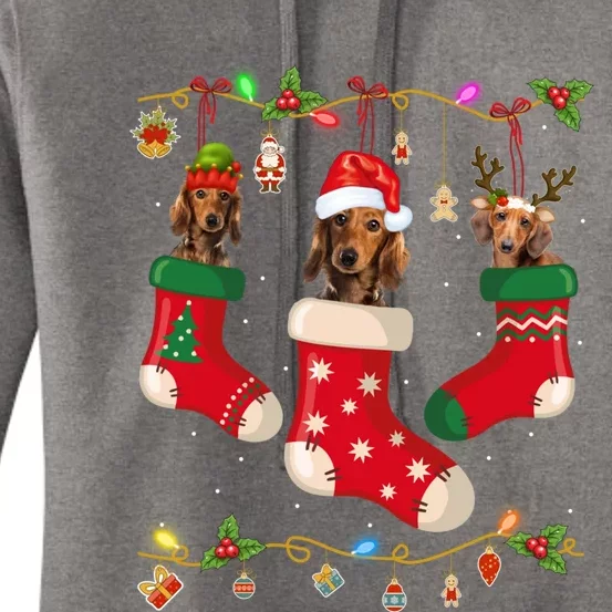 Dachshund In Socks Christmas Stocking Lights Gift Xmas Women's Pullover Hoodie