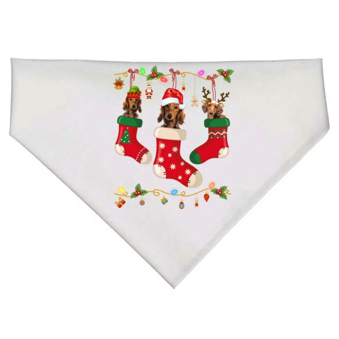 Dachshund In Socks Christmas Stocking Lights Gift Xmas USA-Made Doggie Bandana