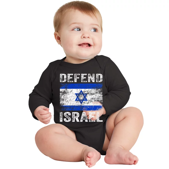 Defend Israel Support Israel I Stand With Israel Israel Flag Baby Long Sleeve Bodysuit