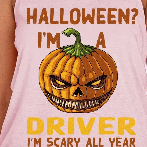 Driver Im Scary All Year Halloween Driving Spooky Motorist Women's Knotted Racerback Tank