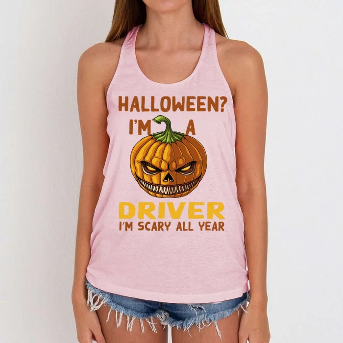 Driver Im Scary All Year Halloween Driving Spooky Motorist Women's Knotted Racerback Tank