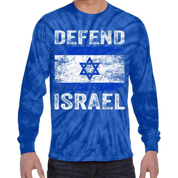 Defend Israel Support Israel I Stand With Israel Israel Flag Tie-Dye Long Sleeve Shirt