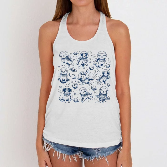 Dogs In Space Retro Dog Moon 90s Women's Knotted Racerback Tank