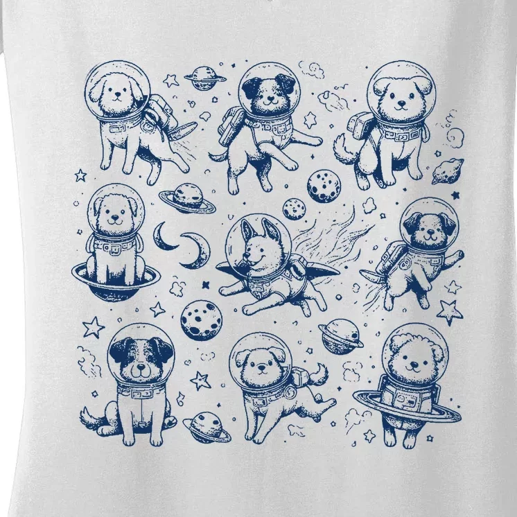 Dogs In Space Retro Dog Moon 90s Women's V-Neck T-Shirt