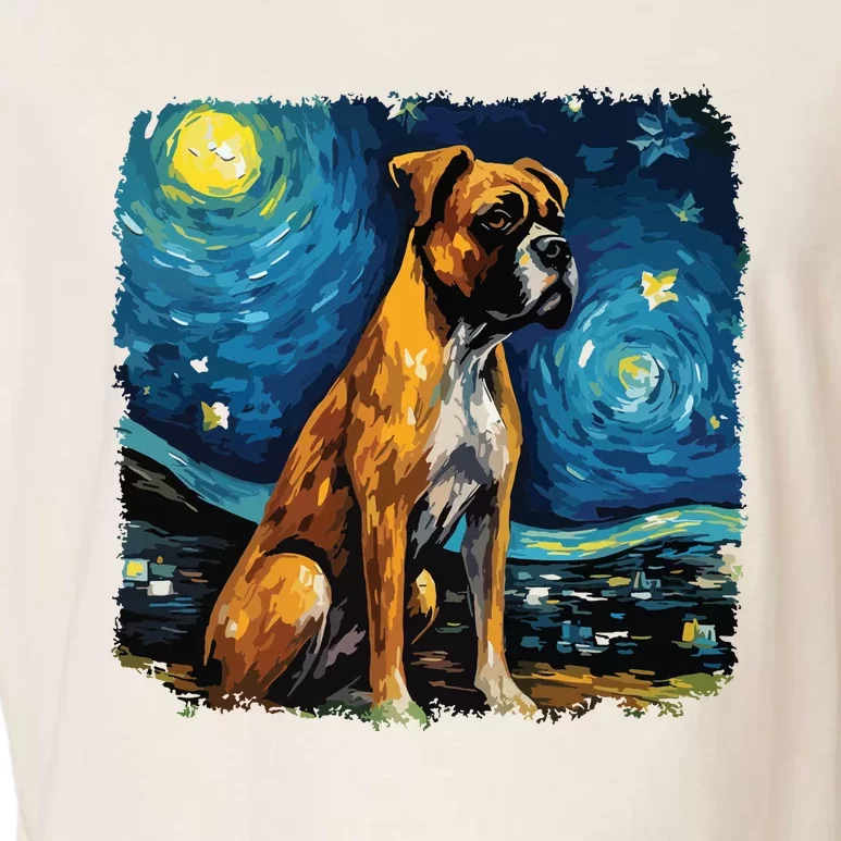 Dog In Starry Night Van Gogh Boxer Garment-Dyed Women's Muscle Tee