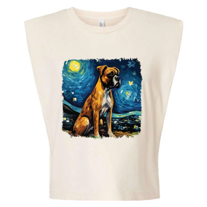 Dog In Starry Night Van Gogh Boxer Garment-Dyed Women's Muscle Tee