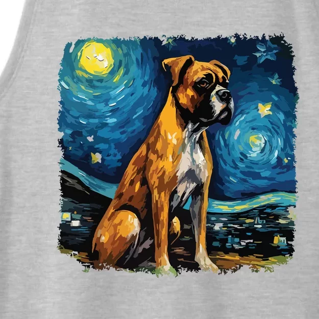 Dog In Starry Night Van Gogh Boxer Ladies Tri-Blend Wicking Tank