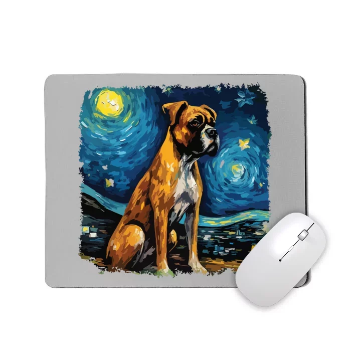 Dog In Starry Night Van Gogh Boxer Mousepad