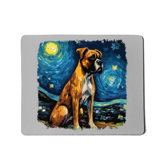 Dog In Starry Night Van Gogh Boxer Mousepad