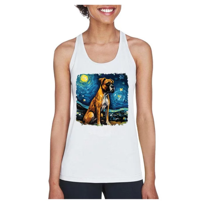 Dog In Starry Night Van Gogh Boxer Women's Racerback Tank