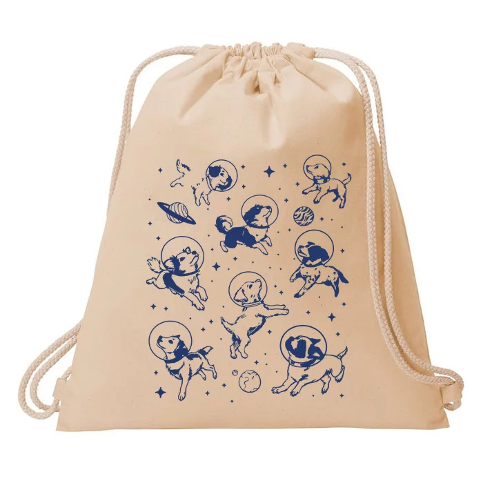 Dogs In Space Retro Drawstring Bag