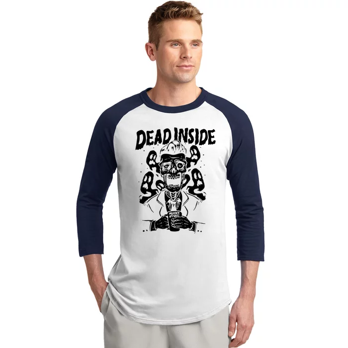 Dead Inside Skull Zombie Dark Humor Goth Baseball Sleeve Shirt